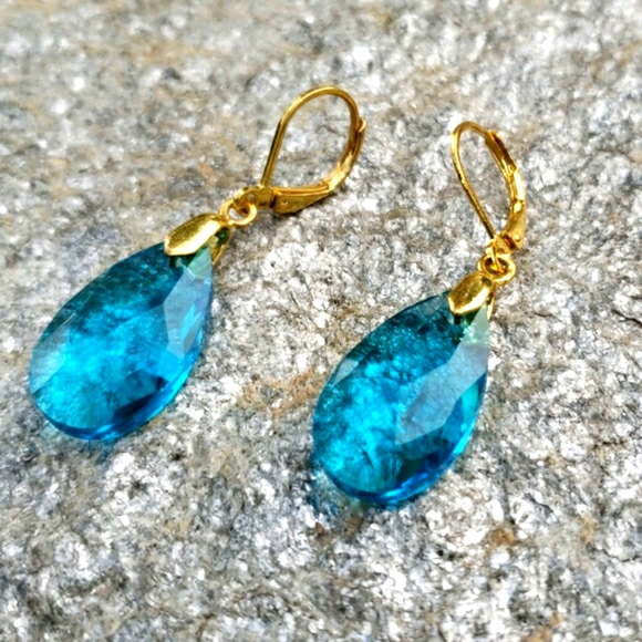 Vtg Joan Rivers Faceted Blue Crystal Drop Earrings - Picture 5 of 8